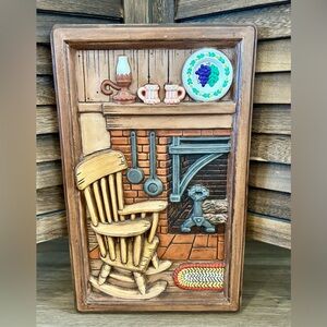 Vintage All Ceramic Rustic Living Room Scene Wall Art by MILLER STUDIO 1965 Rare